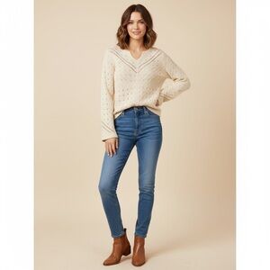 Alexandra Bartlett Hand Knit Women’s‎ Lamb’s Wool Sweater Cream Sz Large NEW/NWT